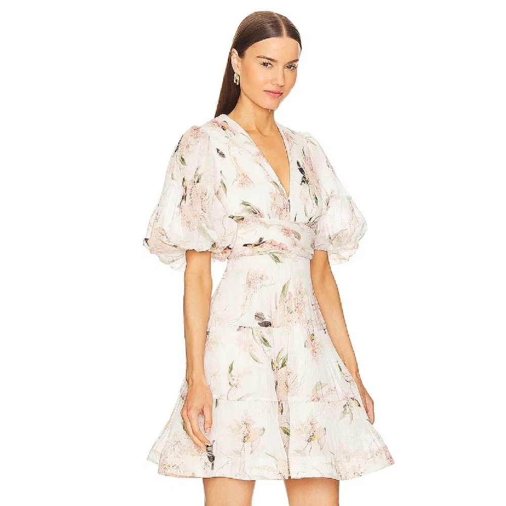 Zimmermann Floral Plissé Fit & Flare Dress